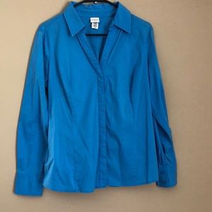 Turquoise V Button Down Long Sleeves Shirt